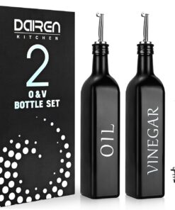 Olivenöl Flaschenspender 500ML Glas Schwarzer Caddy Halter Edelstahl Ausguss 2-teiliges Set