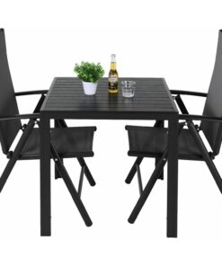 LIFERUN Wetterfestes 3-Teiliges Gartenmöbel Set, Aluminium Balkongruppe, Schwarz