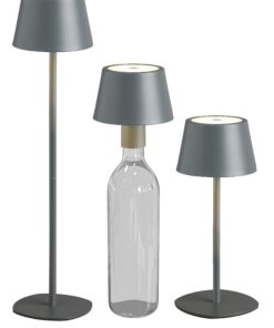 Northpoint 3in1 LED Tischlampe Flaschenleuchte in Grau stufenlos dimmbar für Innen und Außen 3000mAh Akku 200lm warmweiß