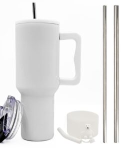FloweryOcean 05-Weiß Doublewandiger Edelstahl Kaffeebecher 1200ml to Go mit Vakuum Isolierung und Griff für Heißer und K