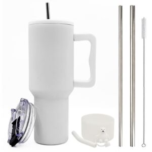 FloweryOcean 05-Weiß Doublewandiger Edelstahl Kaffeebecher 1200ml to Go mit Vakuum Isolierung und Griff für Heißer und K