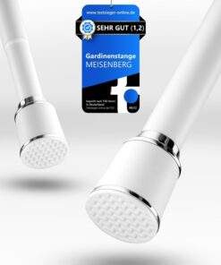 MEISENBERG Vorhangstange ohne Bohren (320–370 cm, Ø32 mm) – Klemmstange/Spannstange für Fenster, Dusche & Trennwand, Wei