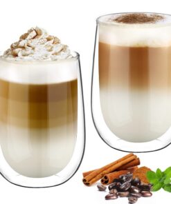 Glastal Doppelwandige Latte Macchiato Gläser 350ml Set für Kaffeetassen und Teegläser Kaffeeglas Borosilikatglas 2er Set