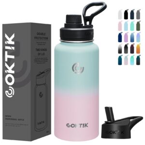 COKTIK Sport-Wasserflasche Bubble Gum - vakuumisolierte Edelstahl-Trinkflasche mit 3 Deckeln für Reisen, Wandern, Radfah