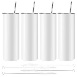 Wrtysully Sublimation Schlank Gerade Edelstahl Becher 20 Oz Mit Deckel und Stroh Halm, 4 Packungen