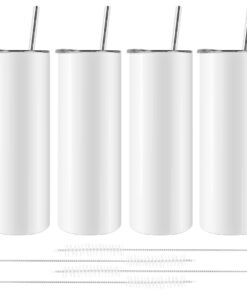 Yheonver Sublimation Becher Schlank Gerade Edelstahl 20 Oz Mit Deckel und Stroh Halm 4 Packungen