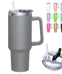 HNCY Thermobecher mit Isolierung 1180ML für Heißkalte Getränke, Tumbler fürweg mit Deckel & Strohhalm, Edelstahl-Thermo-