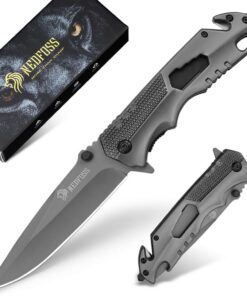 NedFoss FA48 Taschenmesser für Auto und Outdoor - Rettungsmesser mit Gurtschneider, Glasbrecher & Flaschenöffner, Klappm