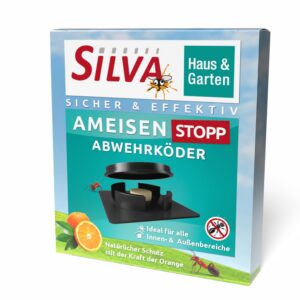 SILVA® Ameisen STOPP Abwehrköderdose - Natürlicher Wirkstoff, effektive Ameisenfalle für Innen & Außen - 4 Dosen, 14 Tag