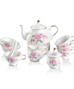 Sweejar Vintage British Floral Relief Gold Rimmed Porzellan-Teeservice für 6, komplettes Set mit Teekanne, Zuckerdose, M