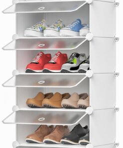 HOMIDEC Weißes Schuhregal mit Transparenten Ebenen für Schrank, Flur und Schlafzimmer | HOMIDEC Kunststoff-Schuhregal m