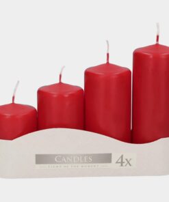 Bispol Weihnachtskerzen Set - Dekoration für festliche Stimmung - 4 leuchtend rote Stumpenkerzen, Ø 4,8 cm - Adventskerz