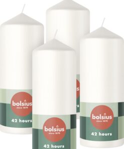 Bolsius Glatte Stumpenkerzen - Weiß - Dekorative Haushaltkerzen - Längliche Design - 42 Stunden Brenndauer - Naturwachs
