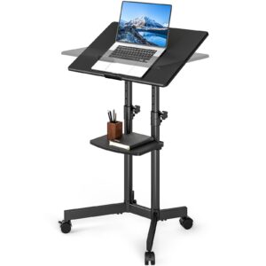 5Rcom Höhenverstellbarer Schreibtisch mit Rollen für Home Office Höhenverstellbar bis 120 cm, Laptop Ständer kippt um 40