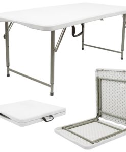 Harbour Housewares Klappbarer Plastiktisch 120cm (4ft) Weiß - Höhenverstellbar Schwerlast Faltbar für Garten Camping