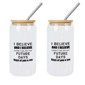 Yelolyio Glasbecher mit Bambusdeckel für Anwender, Veranstaltungen, positive Visionäre - Aufschrift "I Believe Cause I C
