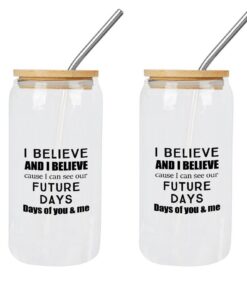 Yelolyio Glasbecher mit Bambusdeckel für Anwender, Veranstaltungen, positive Visionäre - Aufschrift "I Believe Cause I C