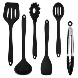 Onader 6 Teiliges Silikon Küchenhelfer Set, Hitzebeständiger Kochbesteck für die Küche, Spülmaschinenfest – Schwarz