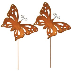 ALEMIN 2er Rost Schmetterling Gartenstecker, Metall rostdeko für Garten Terrasse Balkon