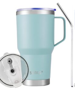 SUNTQ Hellblau 30oz Thermische Kaffeetasse - Doppelwandig Vakuumbasiert, Stroh und Deckel - Wiederverwendbar für Reise u