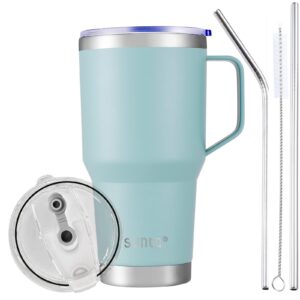 SUNTQ Hellblau 30oz Thermische Kaffeetasse - Doppelwandig Vakuumbasiert, Stroh und Deckel - Wiederverwendbar für Reise u