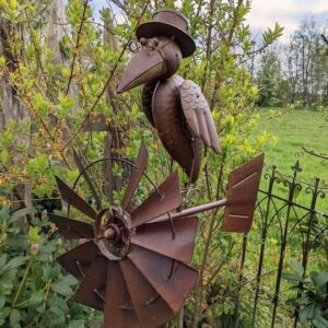 WINDRAD WETTERFAHNE Rabe Neu Metall Nagel Beigeunnel Gartenstecker