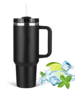 JFABL Doppelwandiger Edelstahl Vakuum Kaffeebecher mit Deckel 40 oz Schwarzer Isolierbecher für Heißer und Kalter Geträn