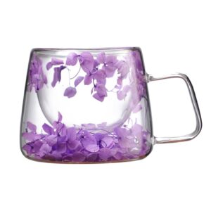 Rurunklee Doppelwandiger Thermoglas Gläser mit Getrockneten Blumen, perfekt für Latte Macchiato Becher | Isolierte Ruru