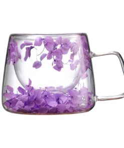 Rurunklee Doppelwandiger Thermoglas Gläser mit Getrockneten Blumen, perfekt für Latte Macchiato Becher | Isolierte Ruru