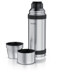 Arendo Thermoskanne 1L Edelstahl - BPA frei - doppelwandig abnehmbarer Deckel silber