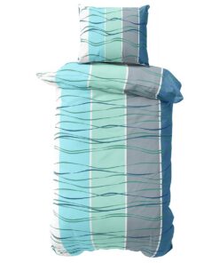 **Zweiachsige Bettwäsche Set, 155x220 cm, Mikrofaser, gestreift, modern, Blau-Türkis, verdeckter Reissverschluss** | **