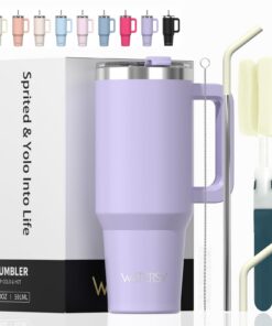 WATERSY Doppelwandiger Edelstahl Thermobecher für Kaffee und Tee mit Griff und Strohhalm | WATERSY Vakuum Auslaufsicher