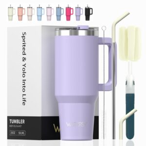 WATERSY Doppelwandiger Edelstahl Thermobecher für Kaffee und Tee mit Griff und Strohhalm | WATERSY Vakuum Auslaufsicher