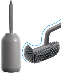 HAMITOR Silikon Klobürste mit Halter - Flexible WC Bürste Randreiniger Grau Ohne Bohren Schnell Trocknend Badezimmer Set