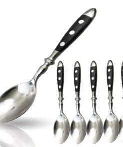 Kerafactum 6 Teelöffel und Kuchenlöffel Besteck Set für Kuchen und Dessert, schwarzer Griff, Landhausstil, erweiterbar m