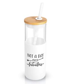 Tronco BPA-frei Glasbecher mit Strohhalm, Geschenk für Frauen/Mutter, 680 ml Wasserflasche mit Silikonhülle