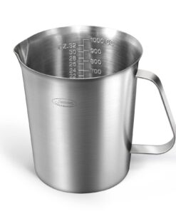 Neuer Milchgässler Edelstahl 1000 ML [3 Messskalenerhöhung, einschließlich Cups, ML, OZ Skala] mit Griff und Markierung