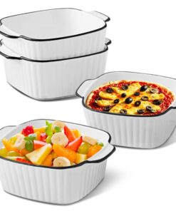 Keramik Auflaufform 4er Set für Backofen und Mikrowelle mit Griffe