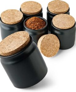 Tuuters Keramik Gewürzgläser Set für Küchenzeremonien - 150ml Korkenglas mit Lichtschutz (6 Stück schwarz) | Tuuters Ke