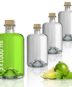 3 leere Glasflaschen 1000 ml für Selbst-Befüllen mit Korkenzieher ApothekerflascheEssigsäureöl Flasche