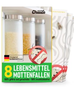Chillife Mottenfalle Lebensmittel Set | 8 Pheromonfallen | Effektiv gegen Lebensmittelmotten für Haushalt und Garten | D