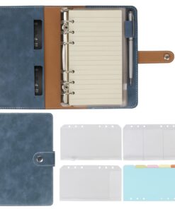 Skycase Notizbuch A6 - Ringbuchordner Blau mit 6-Loch-Papier & Liniierung für Büro & Kalender|Inkl. Tasche|PU-Leder
