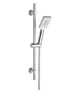 Görbach Edelstahl Duschset mit Handbrause + Duschstange 70cm + Familien + Badrooms + moderner Design + Rechteckig Chrom