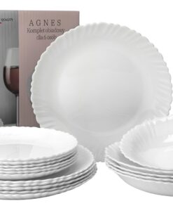 Geschirrset 6 Personen 18 Teilig aus Opalglas - Modern weißes Essgeschirr Set