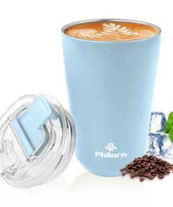 Philorn Thermobecher Kaffee to go Becher - 13oz/380ml - Thermo Edelstahl, Wiederverwendbar, Lichtblau Philorn Thermobe