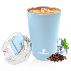 Philorn Thermobecher Kaffee to go Becher - 13oz/380ml - Thermo Edelstahl, Wiederverwendbar, Lichtblau Philorn Thermobe