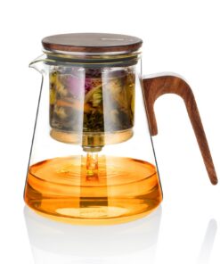 ZENS Magic Teekanne Glas mit Sieb für Teeliebhaber, Teezubereiter mit Magnet Sauger-Deckel und Walnussholz Griff