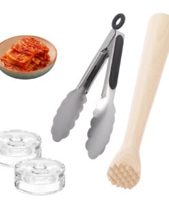 Fermentierset 4 Stück mit 2x Glasgewichte + Stößel & Edelstahlzange - Starter Set für 7cm+ Fermentiergläser