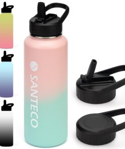 SANCETECO Rosafarbene Thermosflasche für Reisen und Camping 1100ml BPA-Frei Isolierung Spülmaschinenfest mit Strohhalm