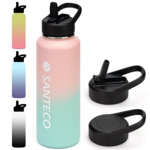 SANCETECO Rosafarbene Thermosflasche für Reisen und Camping 1100ml BPA-Frei Isolierung Spülmaschinenfest mit Strohhalm